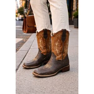 El Dorado Brown Leather Square Toe CowboBoots Western MEX 21 US Women 4 Youth 4